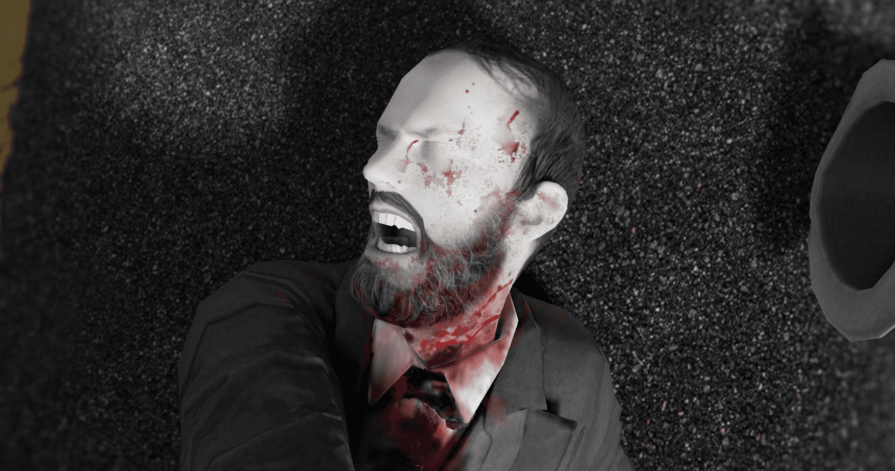 Wide AR app view of a Victorian murder scene placed in a modern environment