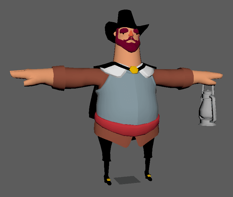 Playable cowboy character with hat and beard in T-pose