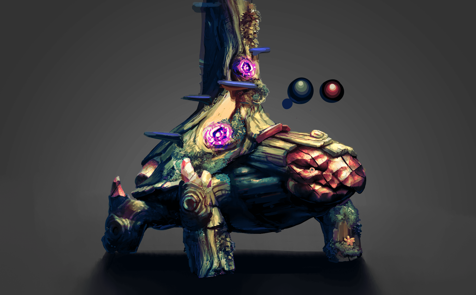Hero render of an ornate jeweled turtle creature, the woodland adventure game's central character