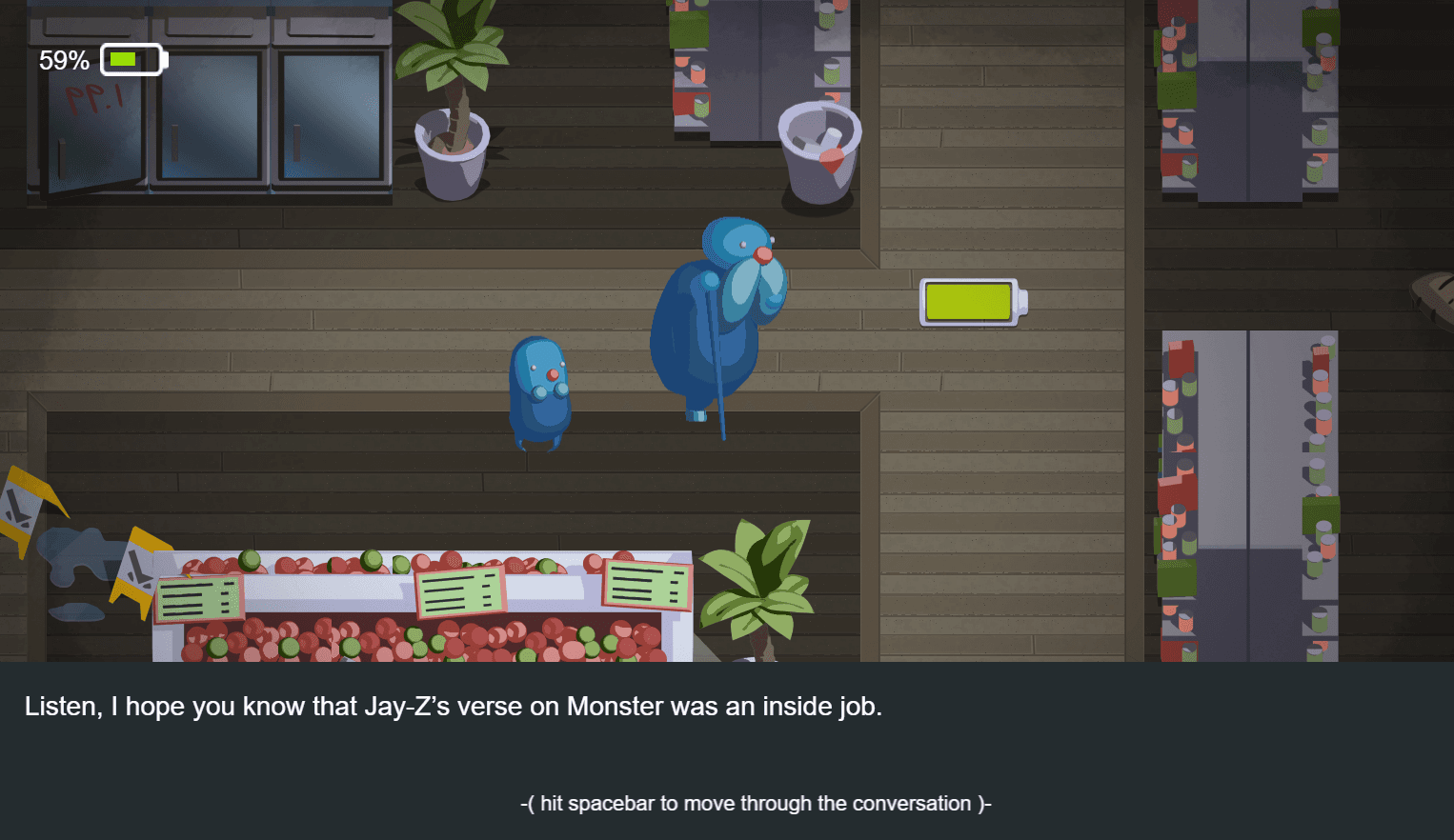 In-game dialogue scene with the Happy Danksgiving conversation prompt