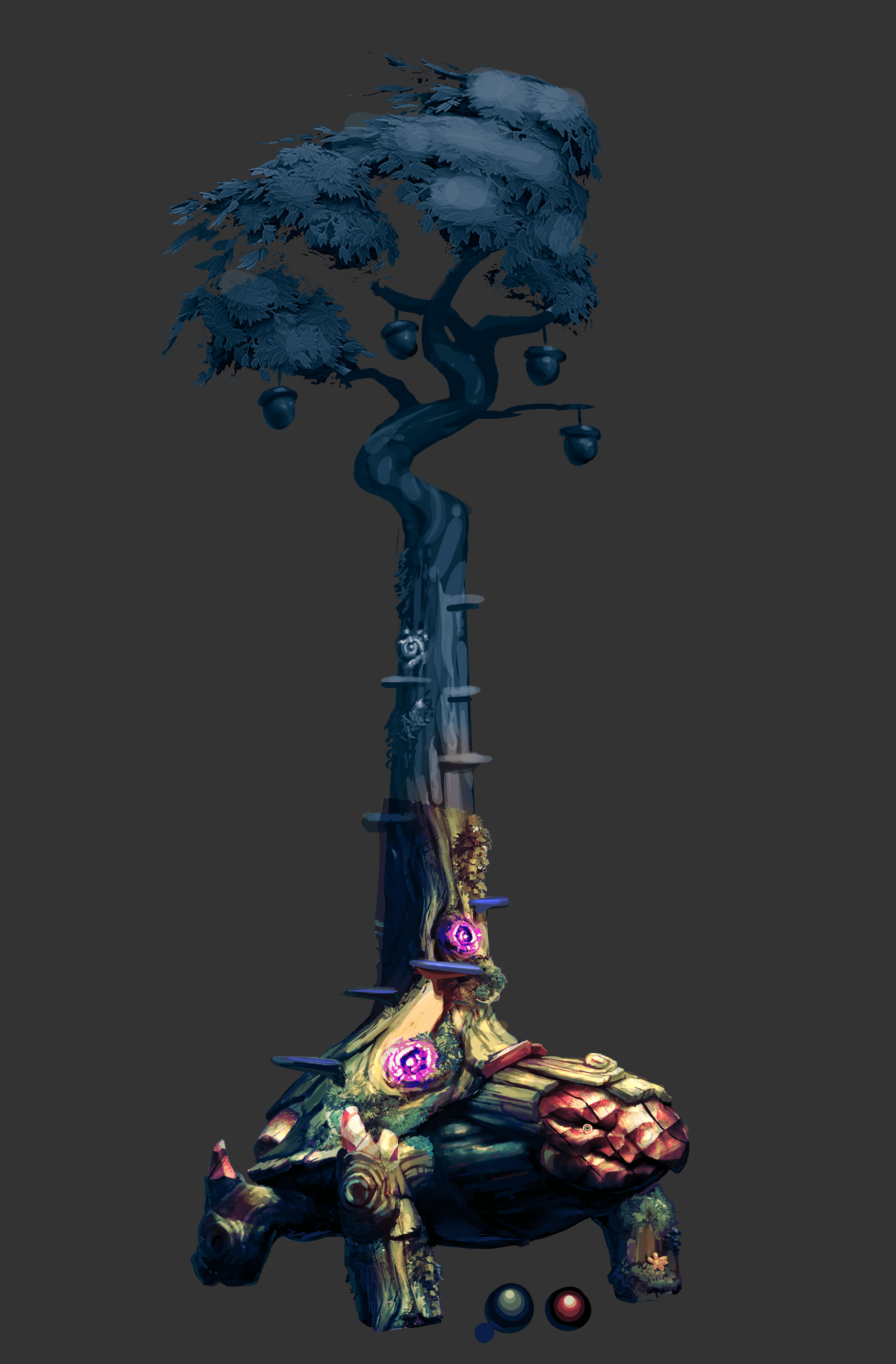 Tree-like blue boss creature, full-body model render
