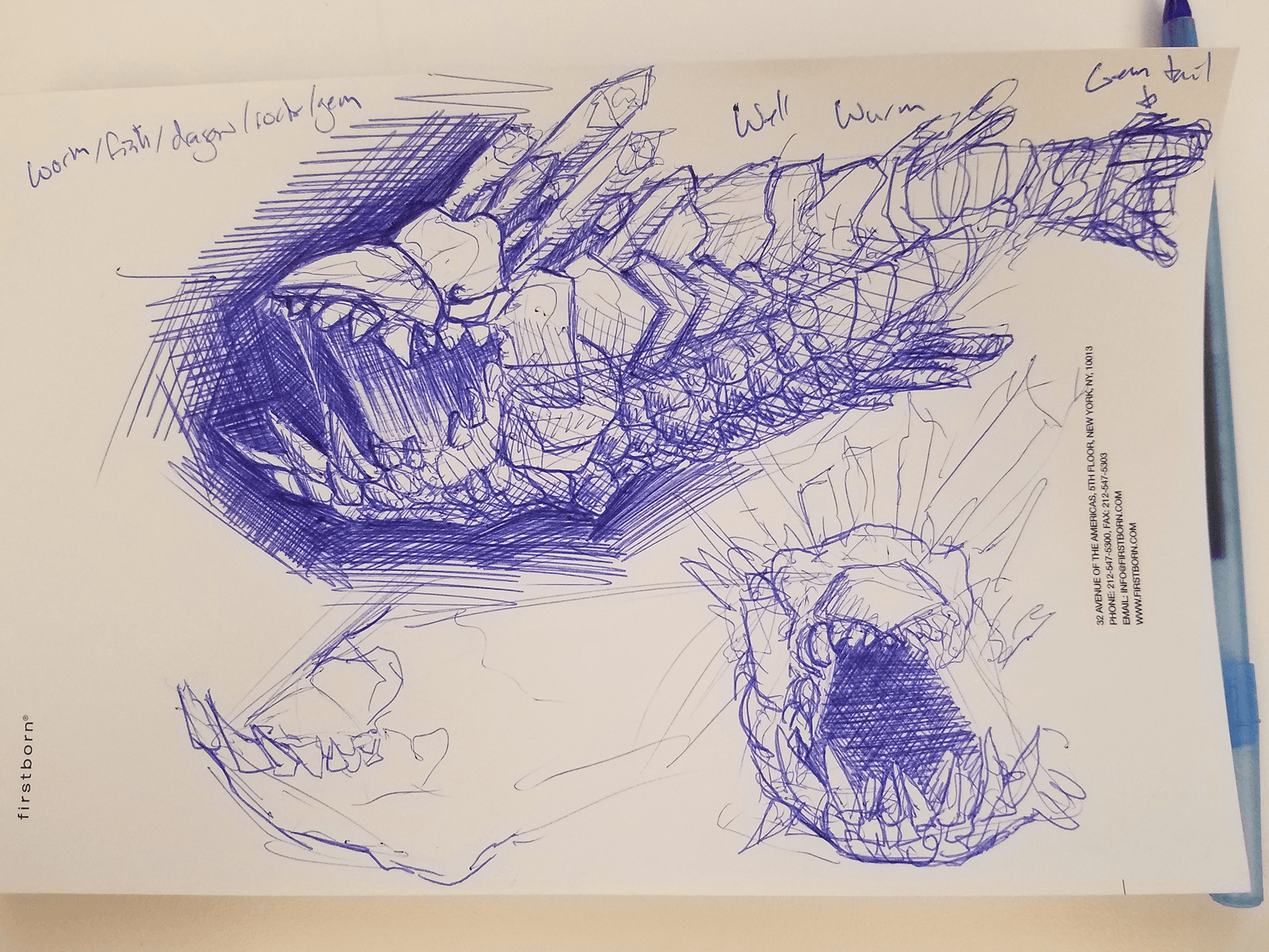 Ink and pen environment concept sketches of rocky terrain
