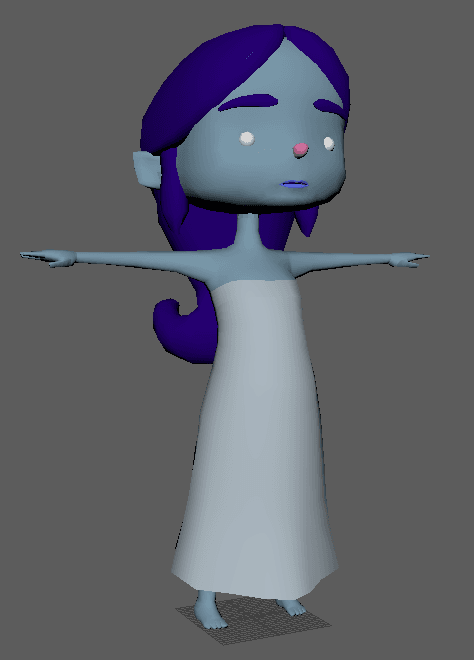 Playable blue-haired girl character in T-pose