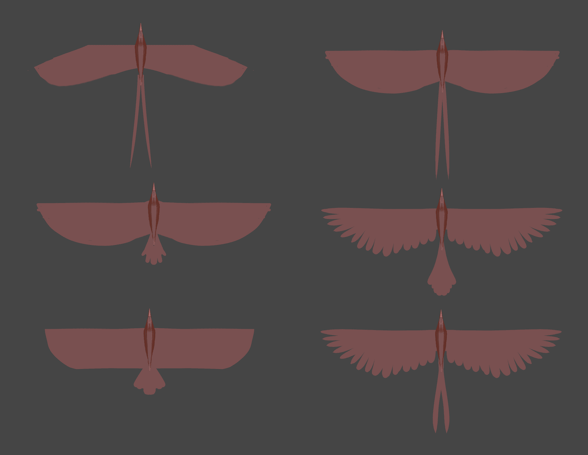 Hero bird silhouette exploration sheet