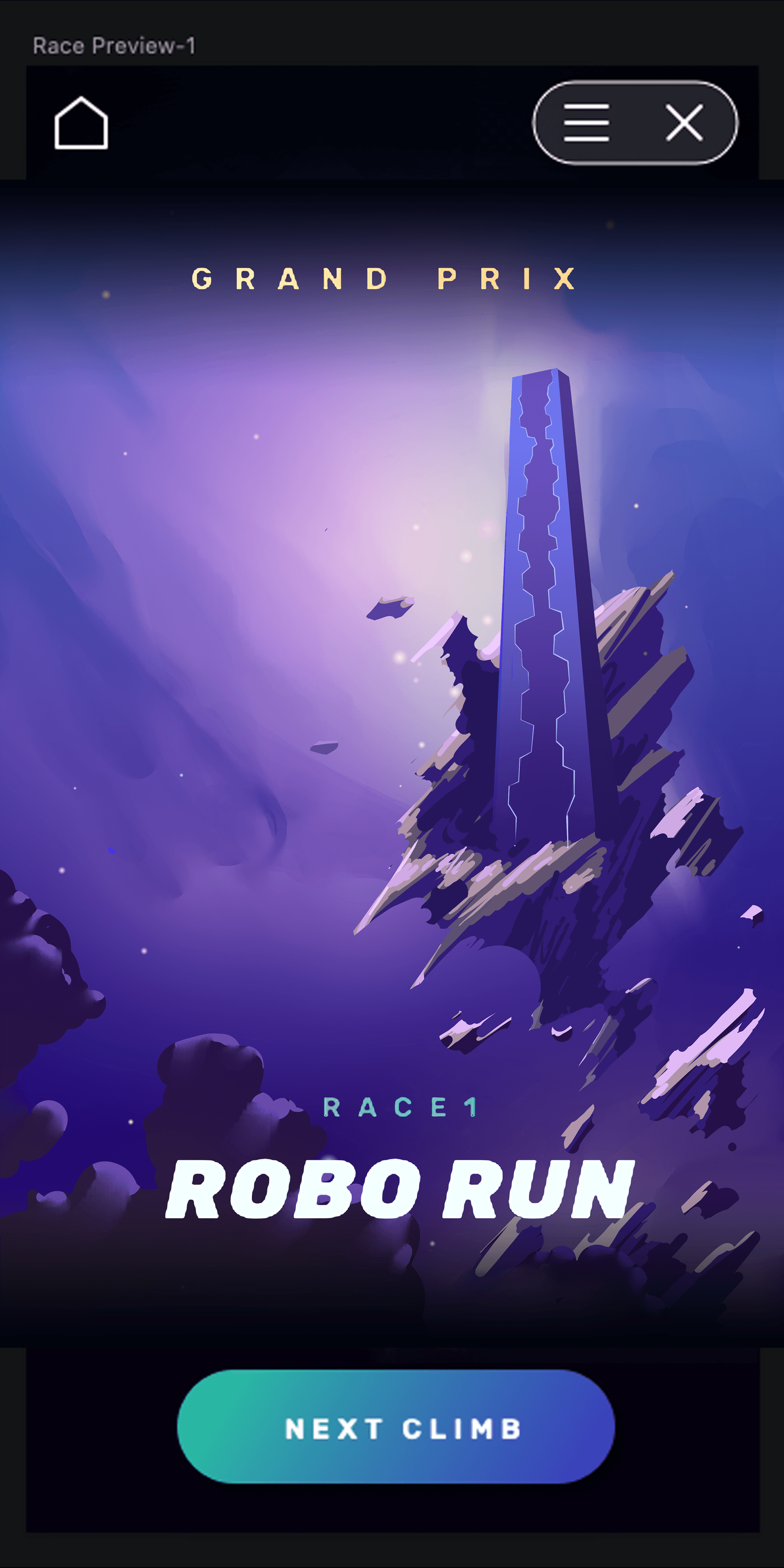 Grand Prix Robo Run menu background with blue night cityscape