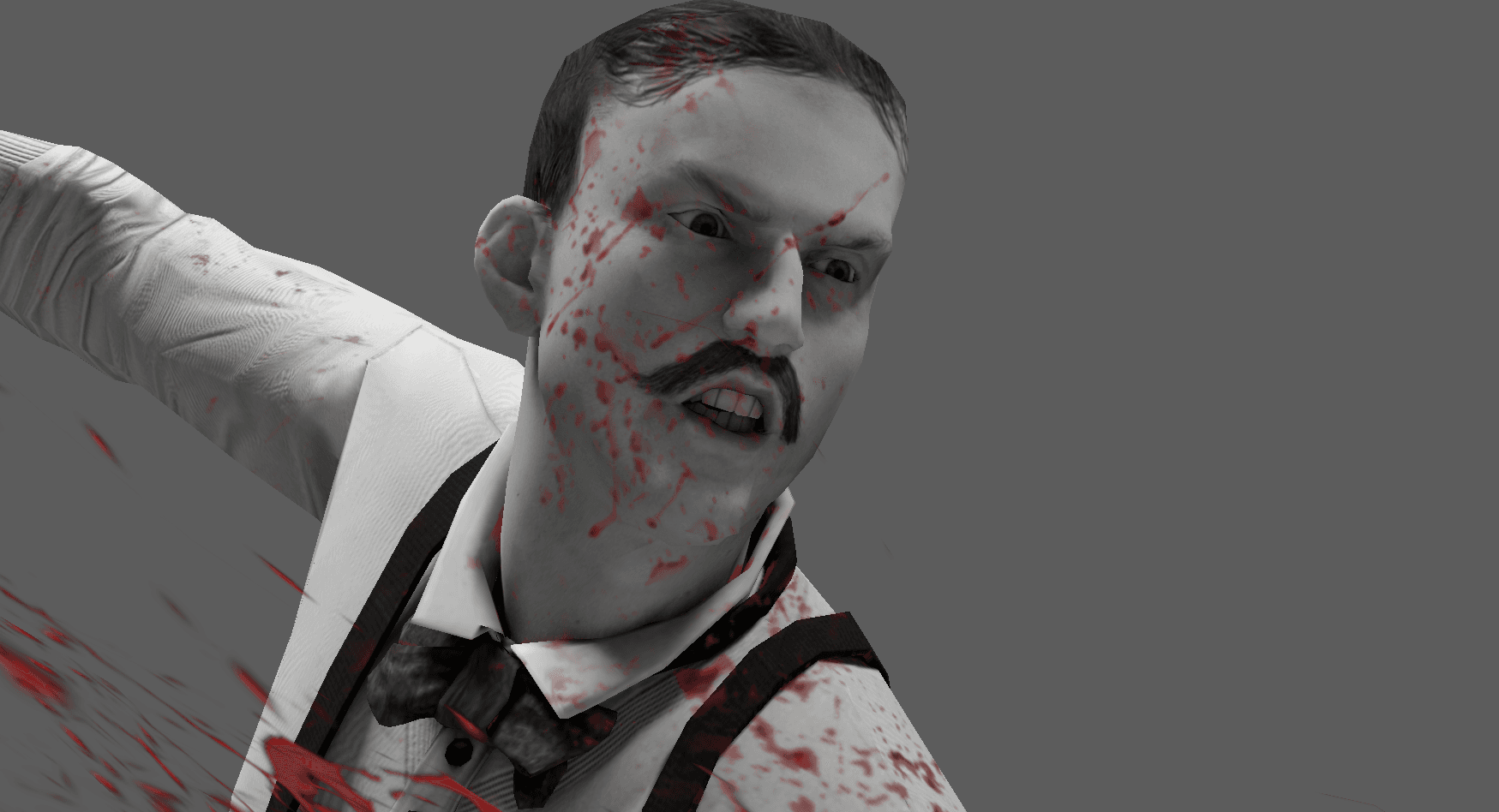 Wide render of a bloodied figure mid-attack
