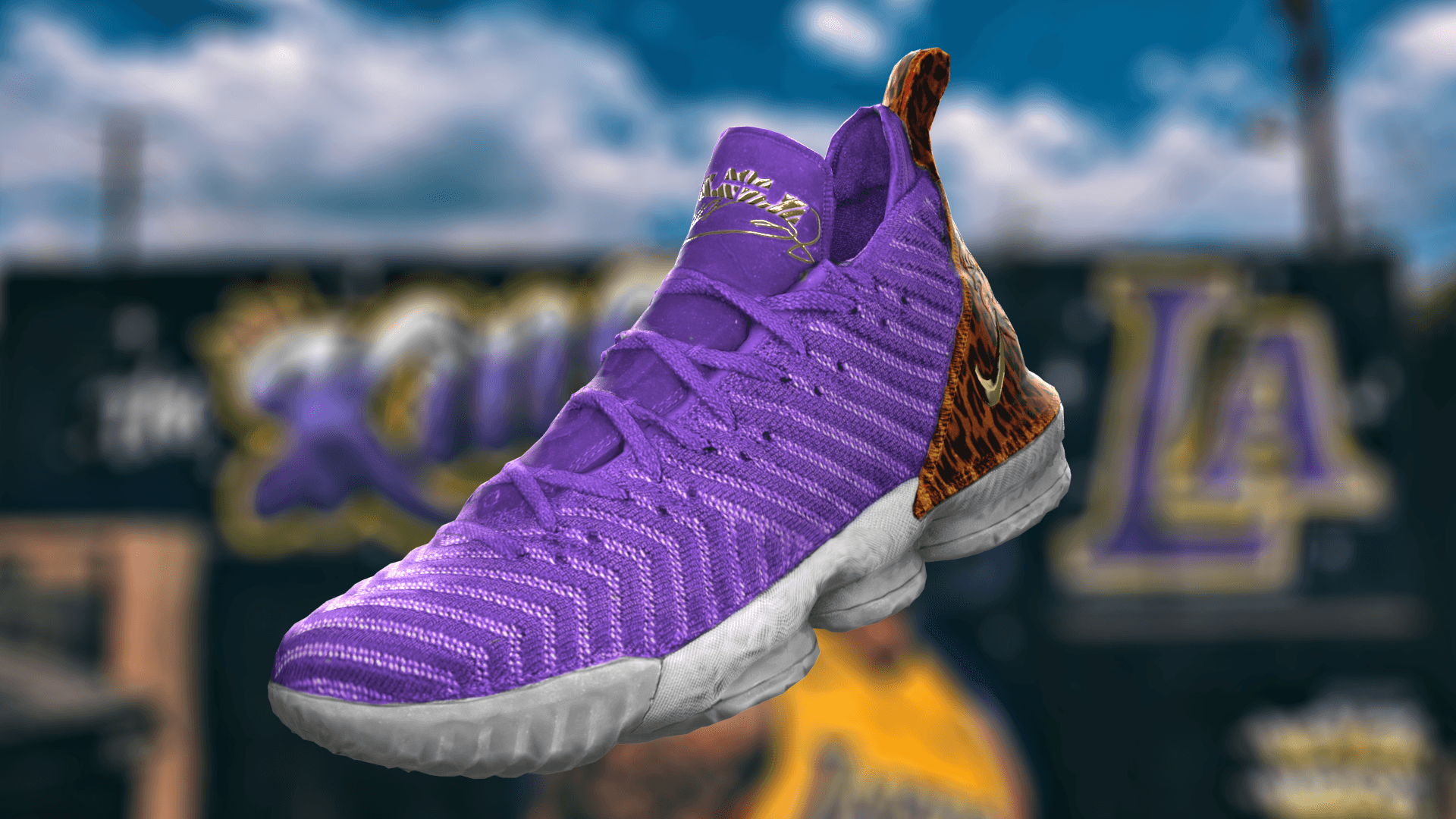 LeBron 16 King shoe final render in purple and gold colorway
