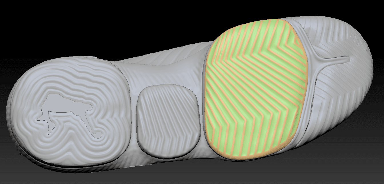 Shoe sole with colored heel accent, clay render
