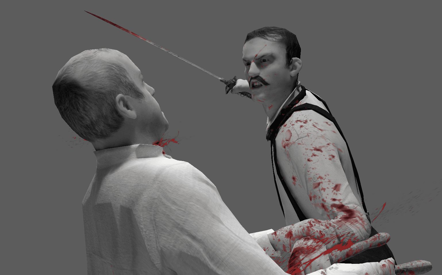 Render of a knife attack on a kneeling figure