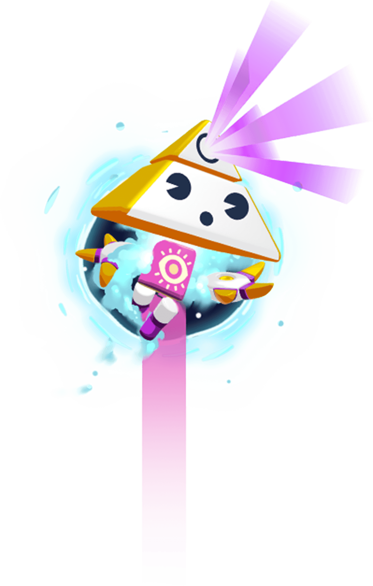 Blink bot character with purple teleport effect