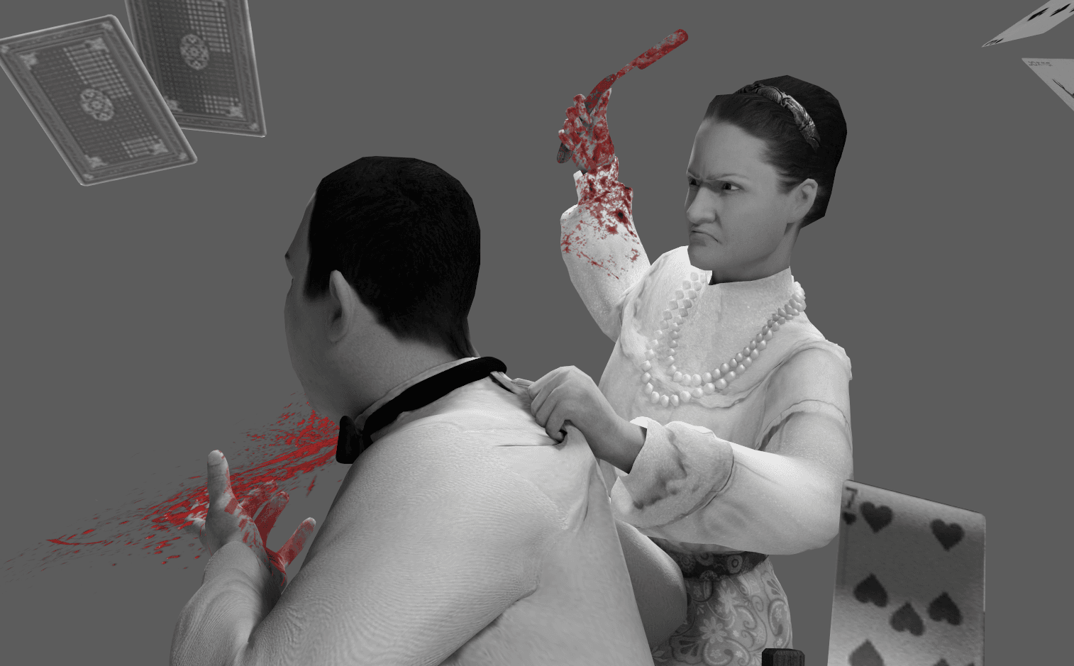 Render of a violent encounter between two posed characters