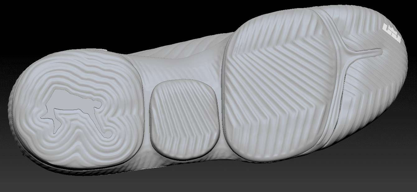 Underside of the shoe sole, clay render