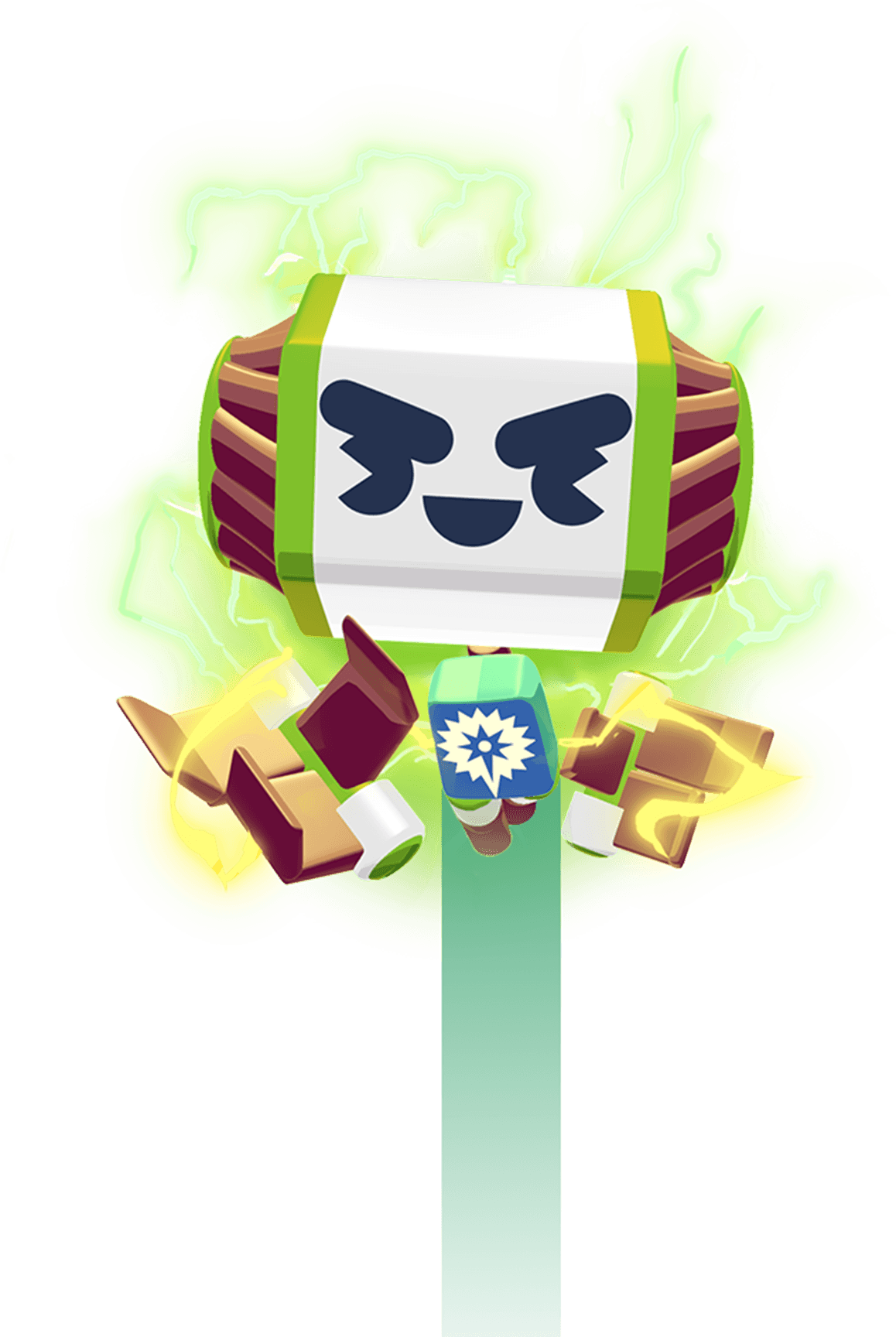 Surge bot character with green lightning effect