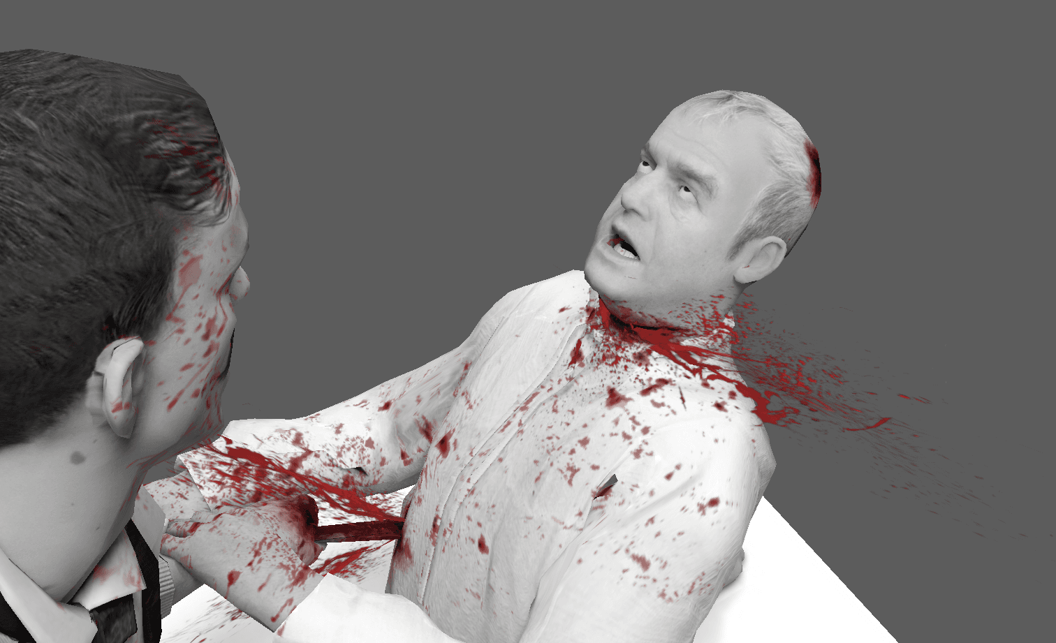 Close-up render of a man with a slashed, blood-streaked face