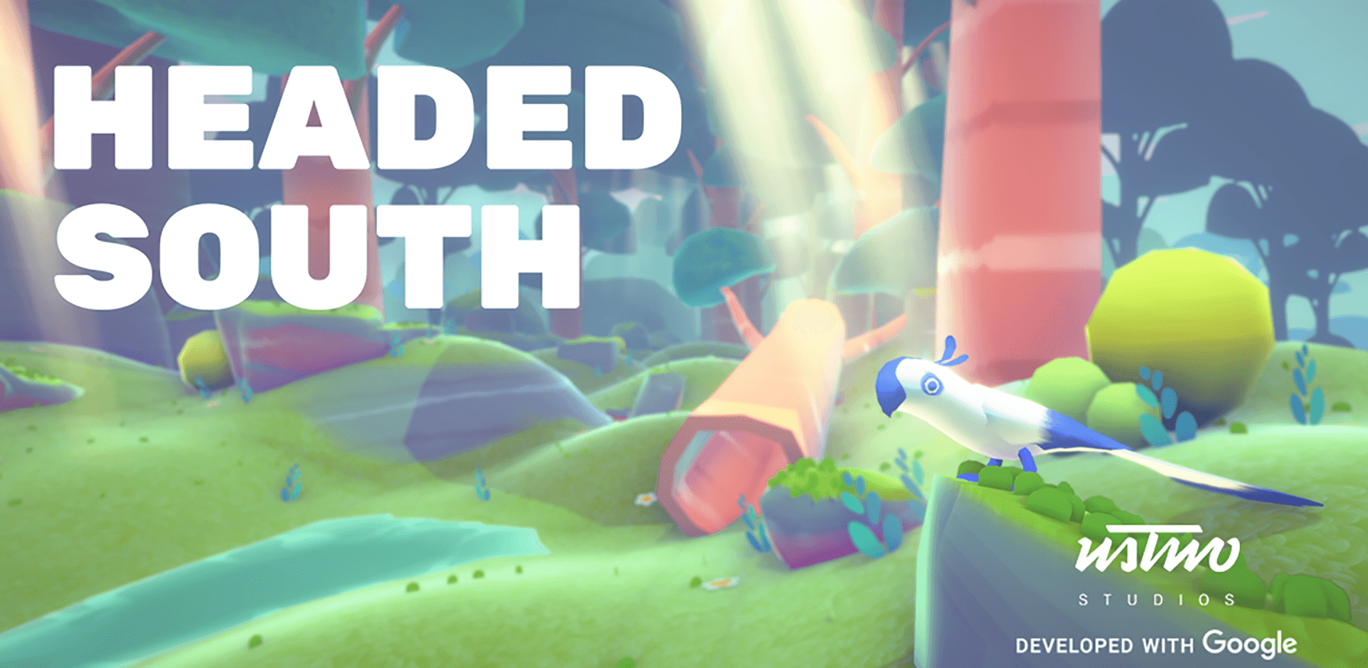 Headed South title key art over a stylized desert biome