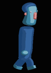 Animated sprite of the blue shopper character walking