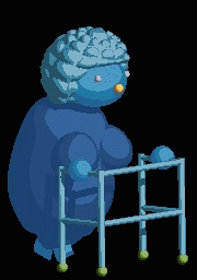Animated sprite of the blue shopper character celebrating