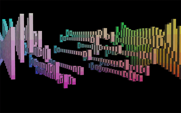 Voxelized pixel terrain rendered as colored bars