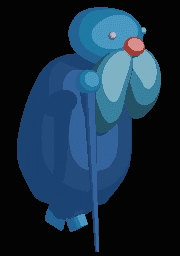 Animated sprite of the blue shopper character carrying an item