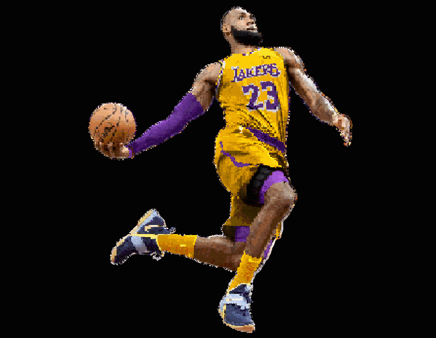 Procedural perspective art revealing a Lakers figure from point cloud