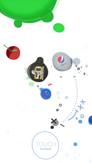 Animated phone-format UI loop: flavor selection burst