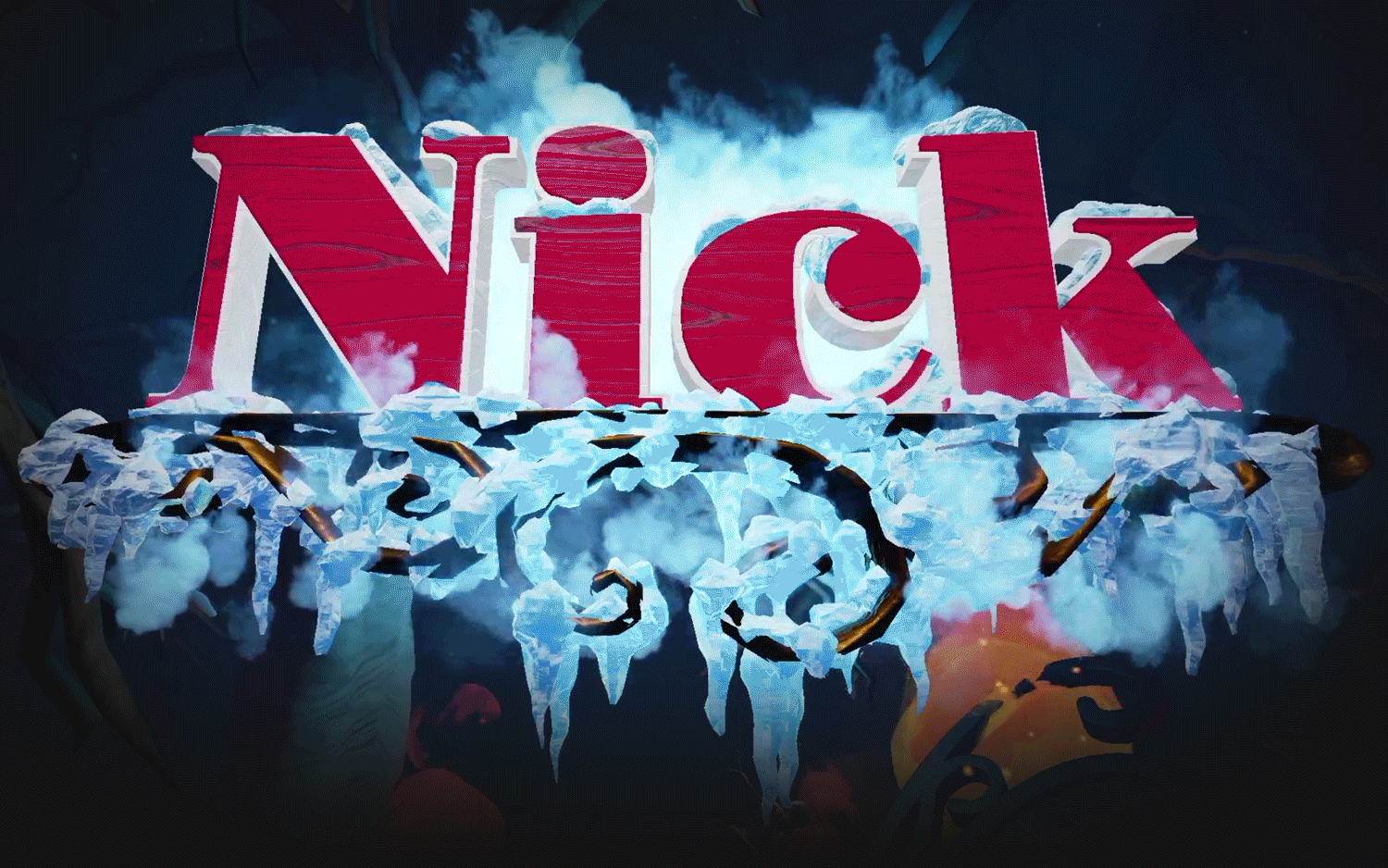 Stylized red 'Nick' game logo emerging from icy debris